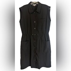 Calvin‎ Klein Button Up Dress Womens Size 8 Black Collared Sleeveless Pockets